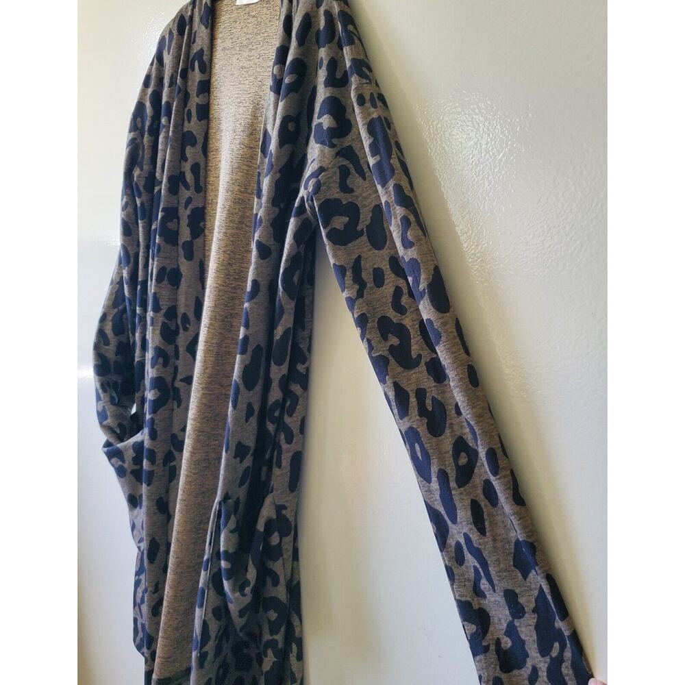Tickled Teal Womens L Brown Leopard Stretch Open Front Cardigan Pockets Large - Picture 2 of 10